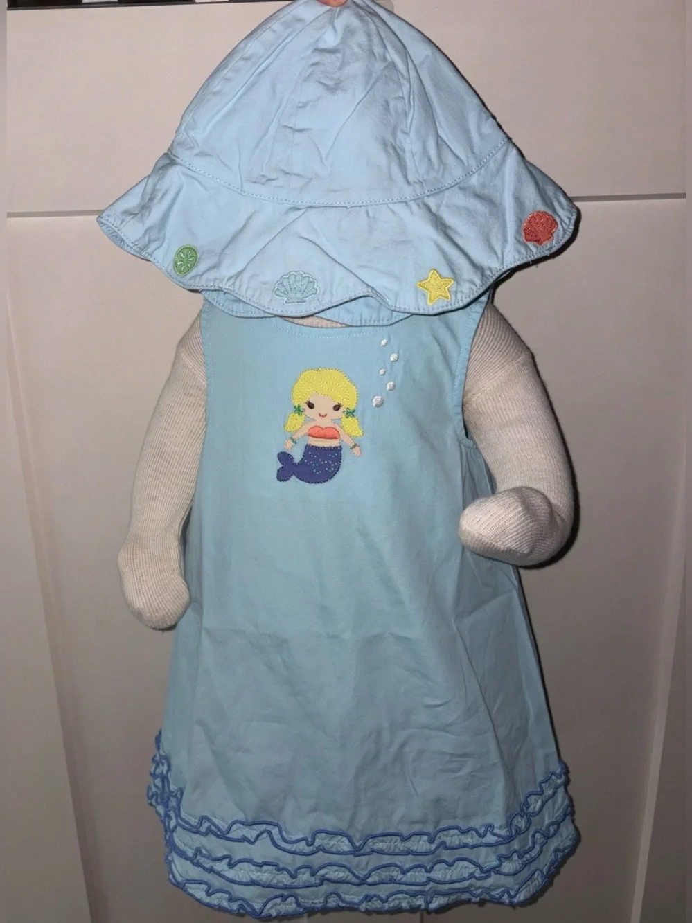 Gymboree Mermaid Magic Blue Cotton Sundress with Hat Set 18-24 mths Ruffle EUC